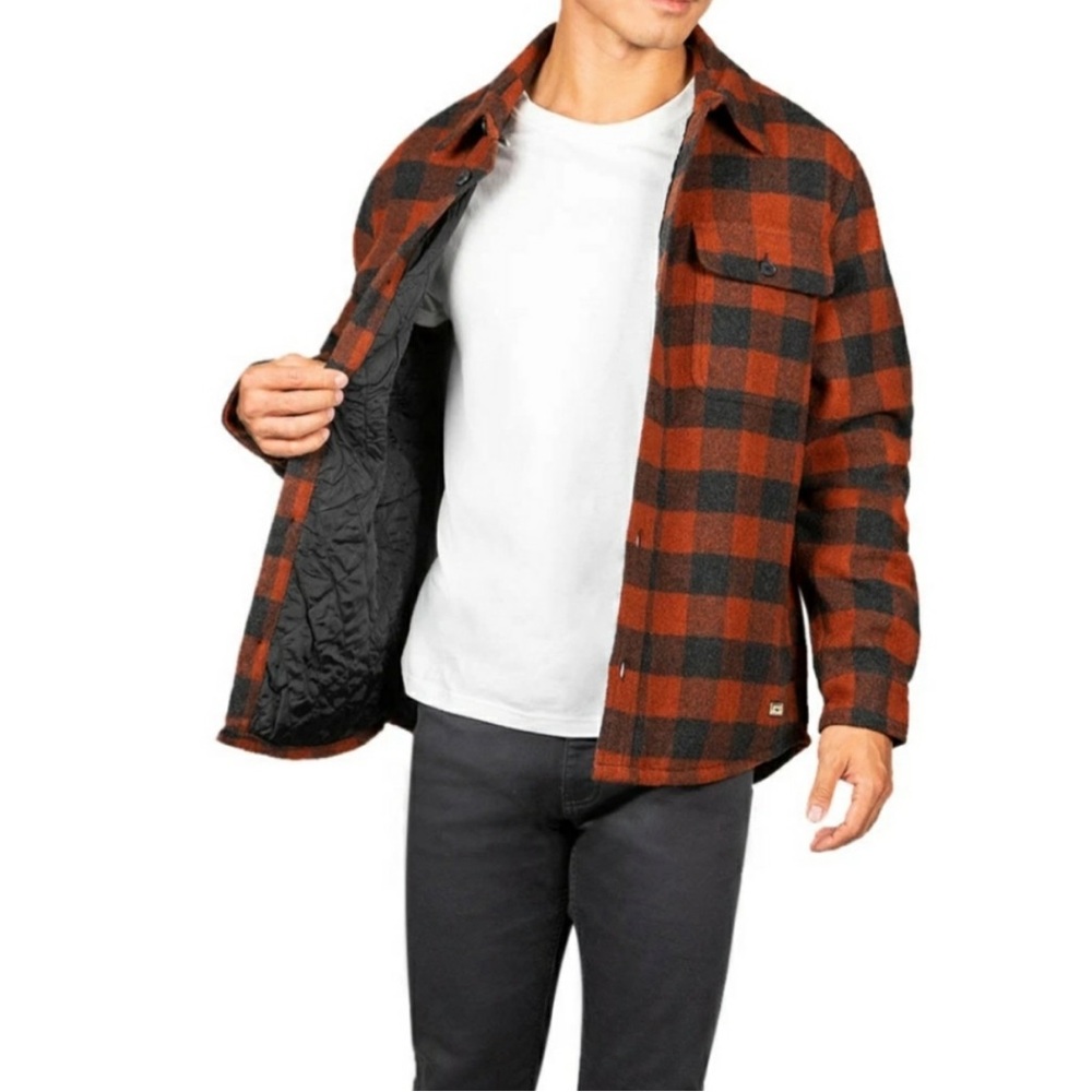 Jachs New York Red Black Plaid Checkered Wool Blend Quilted Lined Shirt Jacket L